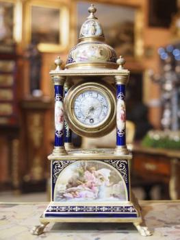Mantel Clock - brass, porcelain - 1880
