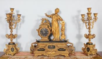 Mantel Clock - marble, gilded metal - 1860